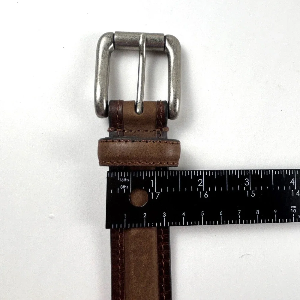 Leather Belt Men 32 Brown Two Tone Silver Buckle Rugged Western Classic Heritage